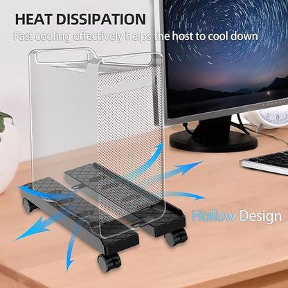 Adjustable Mobile CPU Stand, Ventilated Computer Tower Stand with 4 Caster Wheels Fits Most PC Tower, Under Desk CPU Holder PC Floor Cart Computer Riser for Gamers and Students (Large Black)