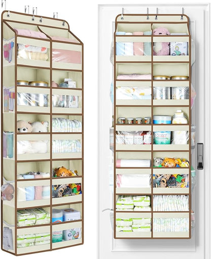 Yecaye 5-Tier Over The Door Organizer Dual-Column, 80lbs Load Over The Door Storage of 10 Compartments, Heavy Duty Door Organizer Hanging for Bedroom Closet Nursery Bathroom Pantry, Beige, 2 Pack