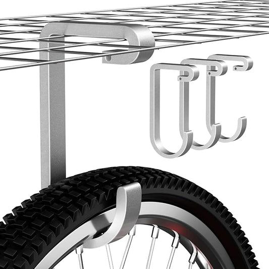 Bike Hanger Hooks Garage Rack: Bike Hooks for Garage, Heavy Duty Bike Hanging Hooks, Hooks for Hanging Bike, Overhead Rack Hooks, Silver