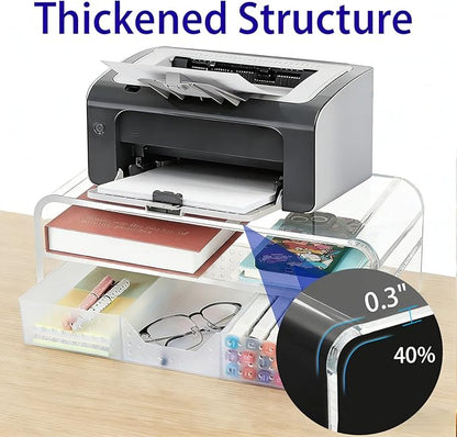 OPNICE Acrylic Clear Desk Organizers and Accessories, 2-Tier Computer Monitor Stand Riser with Drawer, Laptop Stand, Office Desk Accessories for Office Supplies, Transparent