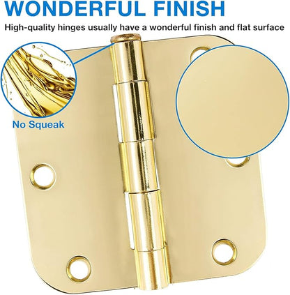 Door Hinges Polished Brass 3.5 Inch Door Hinges Gold 6 Pack 5/8" Radius Corners 3-1/2 Interior Door Hinge for Doors Bedroom Yellow Shiny Luxury Residential Door Hardware Bright Brass Hinge JIW