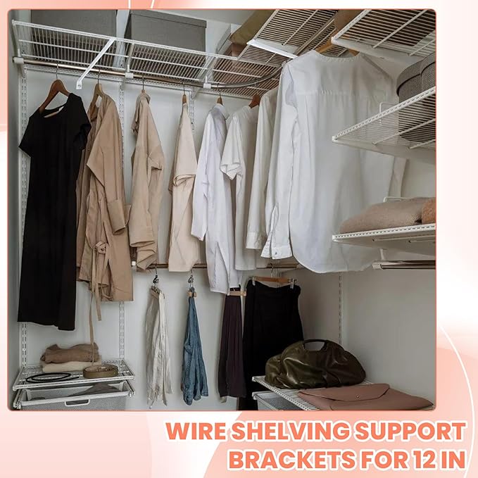 12 Pcs Support Brackets for Wire Shelving 12in Wire Shelf Bracket Closet Shelf Brackets with Anchors and Pins for Installation Wires Shelving Supported Bracket for Support Closet Wires