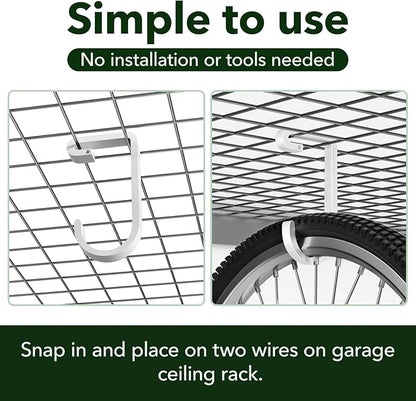 Thickened Hooks for Overhead Storage Racks,Garage Hooks for Ceiling,Add-On Storage Hook for Garage Ceiling Rack Wall Shelving,Heavy Duty Hanging Bike Hooks, Bike Hangers Bicycle Hooks 4 Pack, White