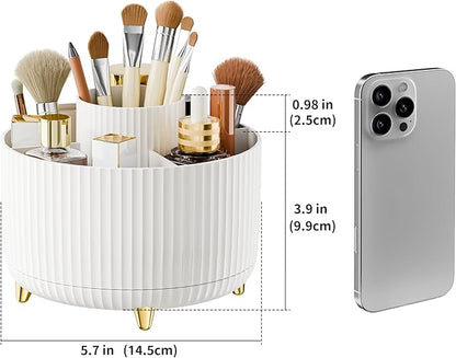 360° Rotate Makeup Brush Holder Organizer, Makeup Organizers Countertop, Makeup organization and Skincare Storage for Vanity, Desktop, Bathroom (White-1)