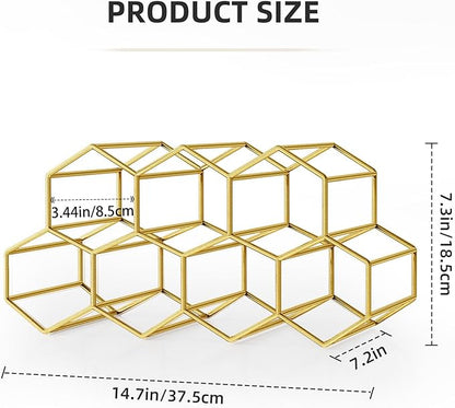 Urban Deco Small Gold Wine Rack 9 Bottle Holder Countertop - No Need Assembly Modern Metal Wire Wine Storage for Counter Top Table Top Coffee Bar Kitchen