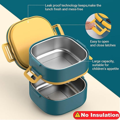Stackable Stainless Steel Bento Box with Insulated bag,Leak-Proof,2-Tier Bento box,Lunchbox container With Portable Sauce Pod and Cutlery-for Kids/Adult,Dishwasher/MicrowaveSafe,Blue