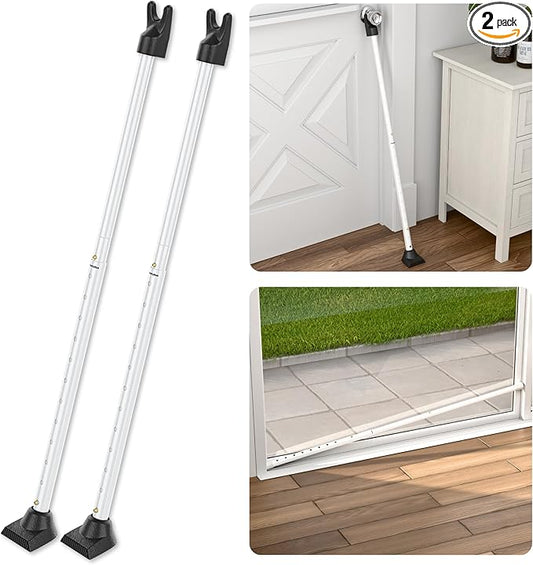 SECURITYMAN 3-in-1 Door Security Bar & Sliding Patio Door Security Bar (2 Pack) via Interchangeable Caps - Heavy Duty Iron Door Stoppers for Home, Apartment, Travel Hotel, Sliding Windows - White