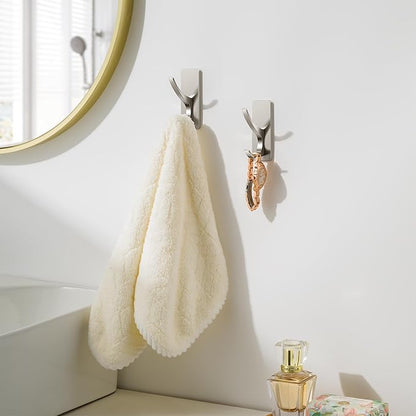10 Pack Self Adhesive Towel Hooks: Extra Strong 13LB, Stainless Hook for Hanging Loofah, Towels, Coat, Bath Robe Bathroom Shower, Brushed Nickel