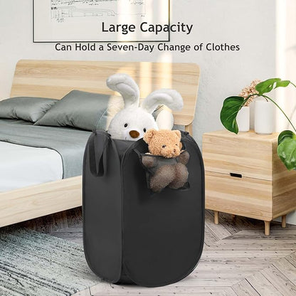 Upgraded Polyester Pop-up Laundry Hamper, 70L(18.5 Gal) Quality Laundry Basket with Durable Handles Solid Bottom High Carbon Steel Frame and Side Pocket, Easy to Open and Fold Flat for Storage
