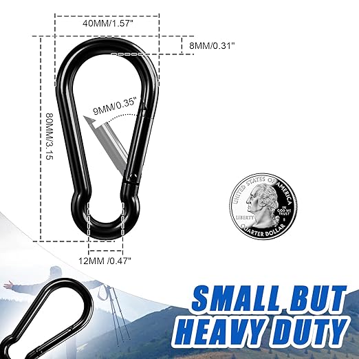 Carabiner Clip Hook, 3.15 inch 10 pcs Black Heavy Duty Spring Snap Hook Key Chain, Carabiners Clips for Outdoor Camping, Swing Set, Hammock, Hiking Travel, Fishing, Quick Link Keychain