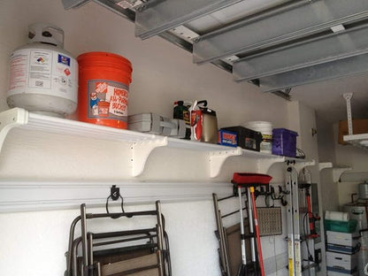 EZ Shelf-Expandable-Garage Shelf- -White- Easy to Install -Strong (up to 250 Lbs)- Wire Shelving Alternative –Wall Mounted Garage Shelf Organizer (White, 63.3"-120")