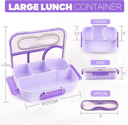 EASYFUN Bento Box Adult, Lunch Box, 4-Compartment Lunch Containers, Drop-Proof, Dishwasher Safe & Made with BPA-Free Materials (Green)