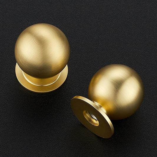 12 Pack Brushed Brass Cabinet Knobs, Round Dresser Knobs, Ball Kitchen Cabinet Hardware, 0.95" Diameter
