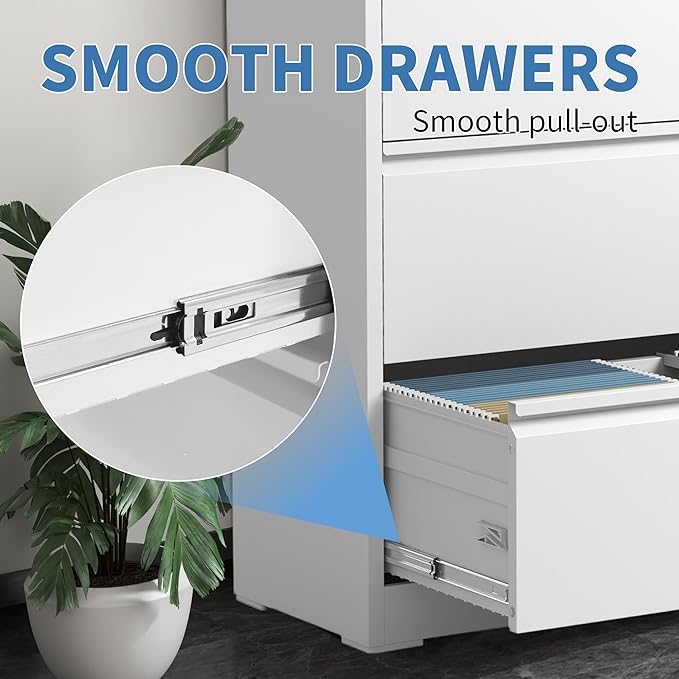 File Cabinets 3 Drawer,Metal Office Storage Filing Cabinet with Lock,White Lateral Filing Cabinet for Home Office,Horizontal Locking File Cabinets for Legal/Letter/A4 Files,Assembly Require