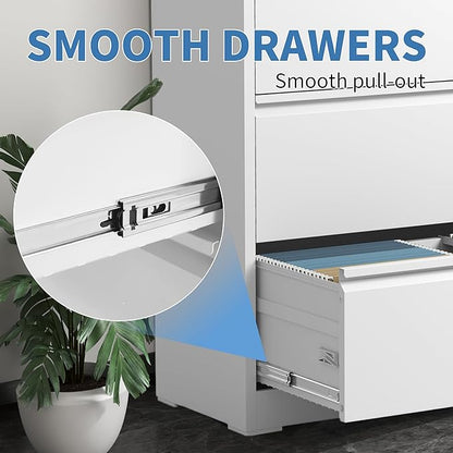 File Cabinets 3 Drawer,Metal Office Storage Filing Cabinet with Lock,White Lateral Filing Cabinet for Home Office,Horizontal Locking File Cabinets for Legal/Letter/A4 Files,Assembly Require