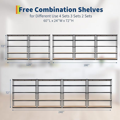 Garage Storage Shelves 5 Tiers, Heavy Duty Storage Shelving Racks with 3000 LBS Capacity, 60 " L x 24 in W x 72 in H Metal Adjustable Shelving Unit for Kitchen Pantry Basement Bathroom Laundry