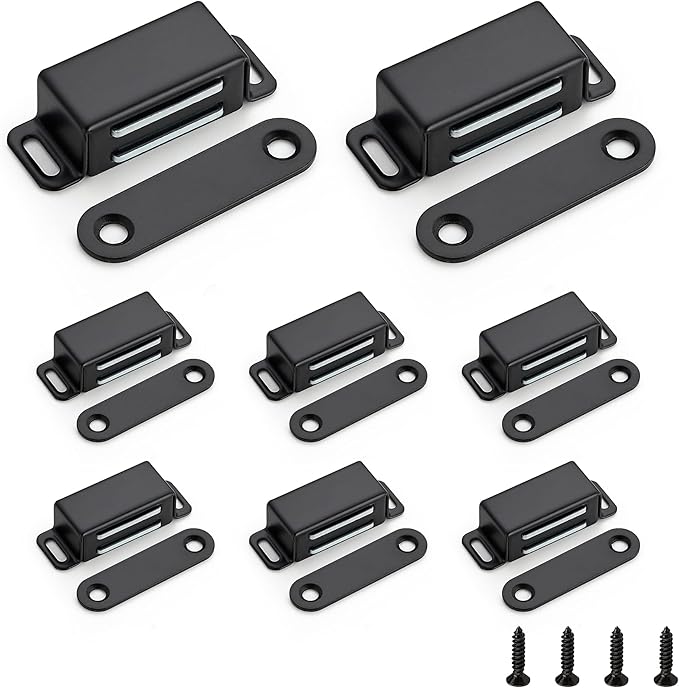 Ravinte 8 Pack Black Magnetic Door Catch, Matte Black Cabinet Magnets, Strong Magnetic Catch Latch for Kitchen Cabinets, Drawers & Cupboards, Stainless Steel Closures