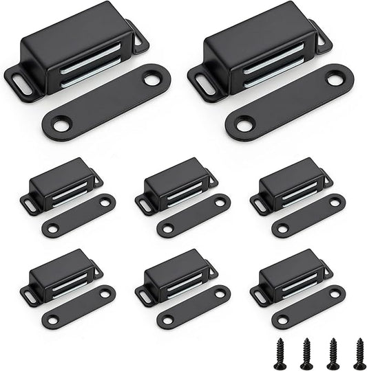 Ravinte 8 Pack Black Magnetic Door Catch, Matte Black Cabinet Magnets, Strong Magnetic Catch Latch for Kitchen Cabinets, Drawers & Cupboards, Stainless Steel Closures