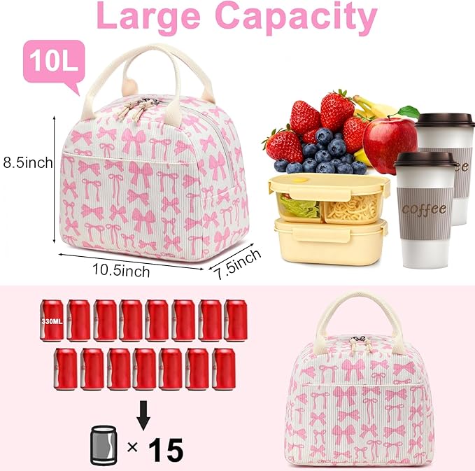 Bluboon Lunch Bag for Women Men Cute Corduroy Lunch Tote Bags Reusable Insulated Lunch Box Large Capacity Reusable Insulated Cooler for Work Picnic or Travel