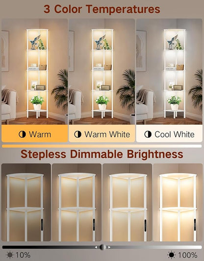 5 Tier Corner Bookshelf with LED Light, Touch & Remote Control, Dimmable Narrow Display Shelf with 3 Color Temperature, 1-Hour Timer, Display Shelves for Living Room, Bedroom