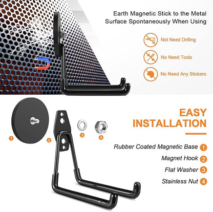 ENUODA Strong Magnetic Hooks Heavy Duty Large Magnet Garage Hooks Storage Hook Utility Magnet Tool Holder for Metal Cabinet, Pegboard, Shelve, Tool Chest,Shovel, Broom, Garden Tools, 2PCS