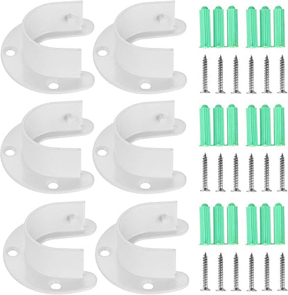 OwnMy 6 Packs Closet Rod End Supports Brackets 1-1/4" Curtain Flange Rod Holder, U Shaped Stainless Steel Closet Pole Sockets Opening Flange Rod Bracket for Closet Shelf Wardrobe Shower Curtain, White