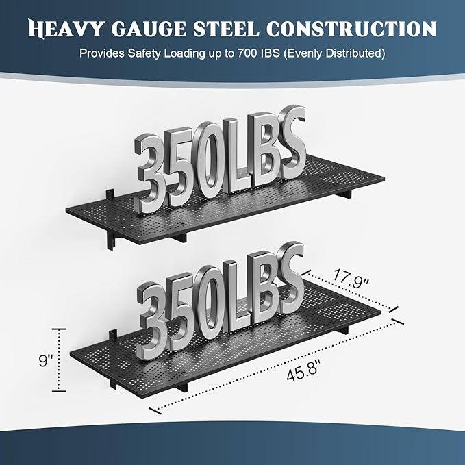 2 Pack Heavy Duty Garage Wall Shelving (1.5x4ft), 700lbs Capacity Garage Shelving Wall Mounted, 18"x96"Garage Storage Rack Floating Shelves, Black