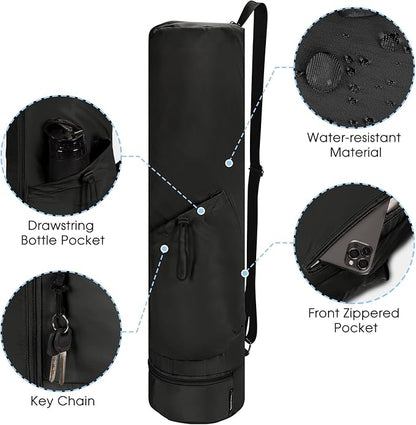 sportsnew Yoga Mat Bag, Full Zip Cargo Yoga Mat Carrier Bag with Drawstring Water Bottle Pocket and Bottom Wet Pocket, Exercise Yoga Mat Carrier Holder Multi-Functional Storage Bag Patent Pending