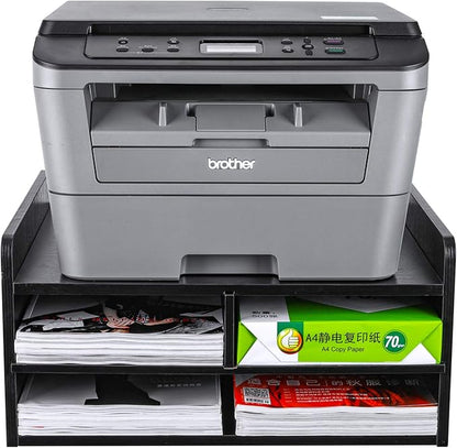 PAG 3 Tier Desktop Printer Stand with Storage, Paper Storage Holder Rack for Desk, Wooden Printer Organization for Home/Office, Black