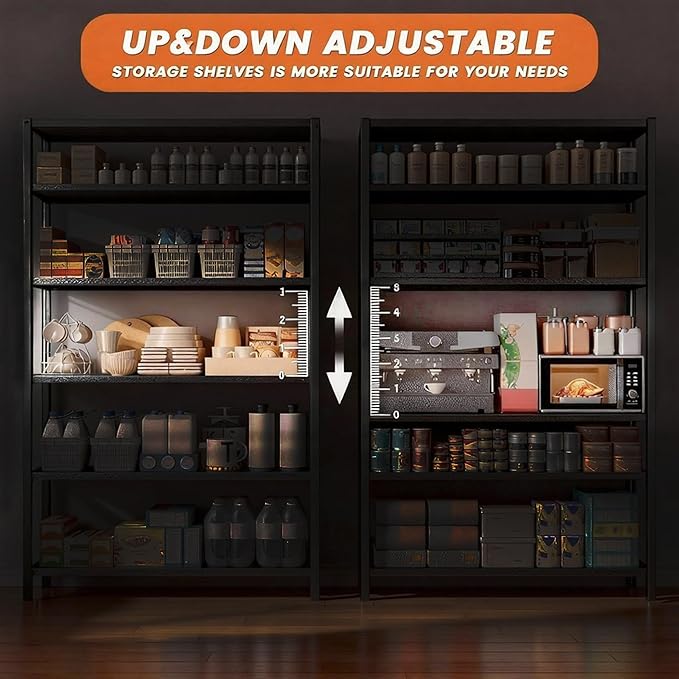 82“H Kitchen Shelves, 6-Tier Freestanding Metal Kitchen Storage Shelving Unit, Adjustable Pantry Rack, Heavy Duty Shelves Organizer, 3000 LBS Capacity, 81.9" H × 39.4" W × 15.7" D, Black