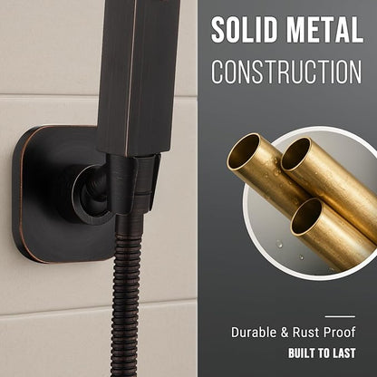 G-Promise All Metal Handheld Shower Head Holder, Adjustable Wall Mount Shower Wand Bracket, Strong Adhesive Disc Mount or Drill Installation (Square, Oil Rubbed Bronze)