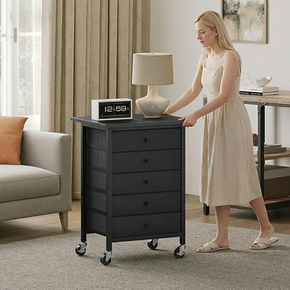 5 Drawer File Cabinet,Rolling Filing Chest Cabinet with Wheels, Under Desk Storage Organizer, Printer Stand with Non-Woven Fabric Drawer, for Home Office, Study, Black FCBK4801