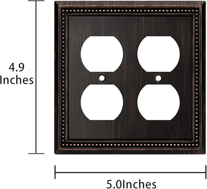 Henne Bery Sunken Pearls Decorative Wall Plate Switch Plate Outlet Cover (Double Duplex, Aged Bronze)