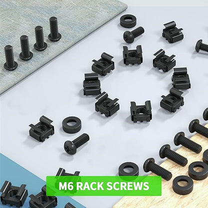 50 PACK M6 x 16mm Rack Mount Cage Nuts, Screws and Washers for Rack Mount Server Cabinet, Rack Mount Server Shelves, Routers, Rack Mount Screws and Square Insert Nuts, Self-Locking Cable Ties for Free