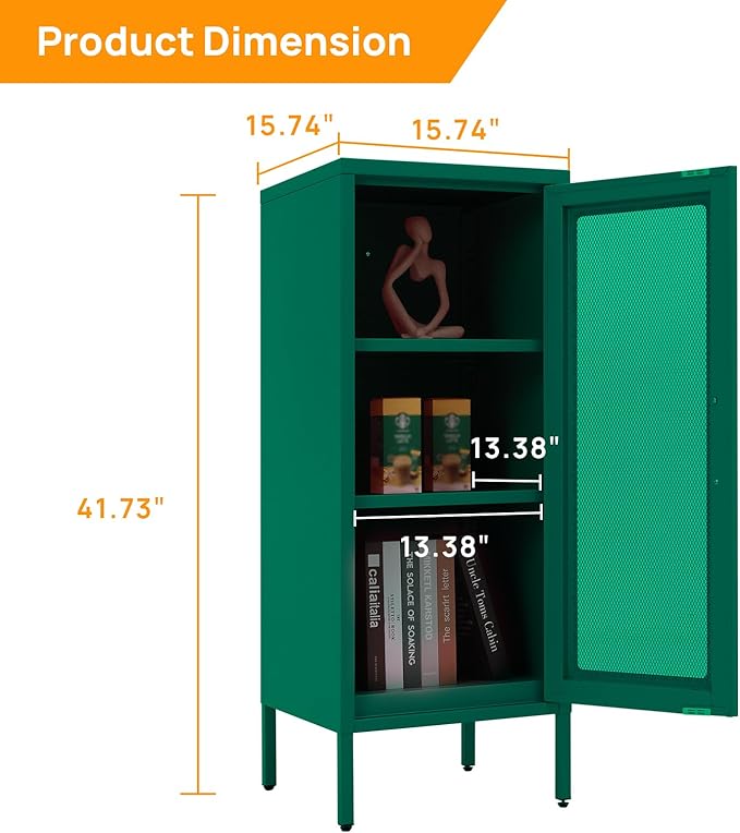 Slim Metal Storage Cabinet with Mesh Doors - 42'' Tall Narrow Organizer Tower, Compact Freestanding Cabinet, Versatile Utility Storage for Home, Office, Bedroom, or Kitchen, Durable and Modern Design