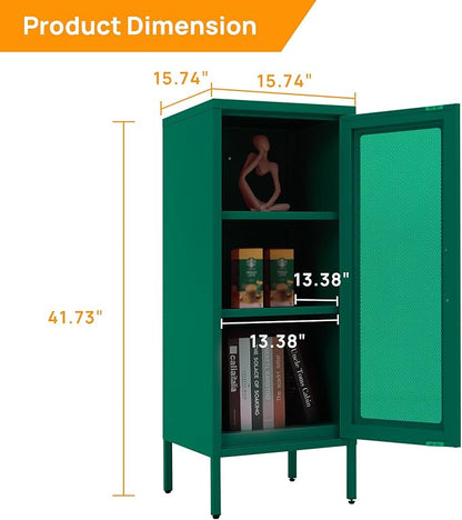 Slim Metal Storage Cabinet with Mesh Doors - 42'' Tall Narrow Organizer Tower, Compact Freestanding Cabinet, Versatile Utility Storage for Home, Office, Bedroom, or Kitchen, Durable and Modern Design