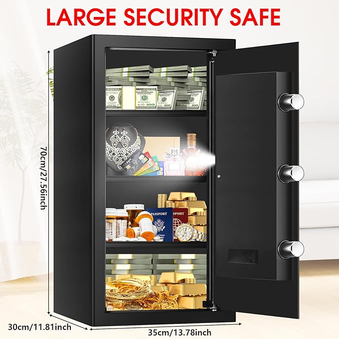 6.0 Cuft Large Fire Proof Safe for Home Documents, Safe Box Fireproof Waterproof with Electronic Keypad, Spare Keys and Alert System, Digital Home Safes Water and Fireproof for Office Money Valuables