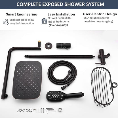 SonTiy 12 Inch Rainfall Shower System with Handheld Spray, High Pressure Rain Shower Head with Jet Spray, Luxury Bathroom Shower Fixtures with Adjustable Slide Bar & Shower Caddy, Oil Rubbed Bronze