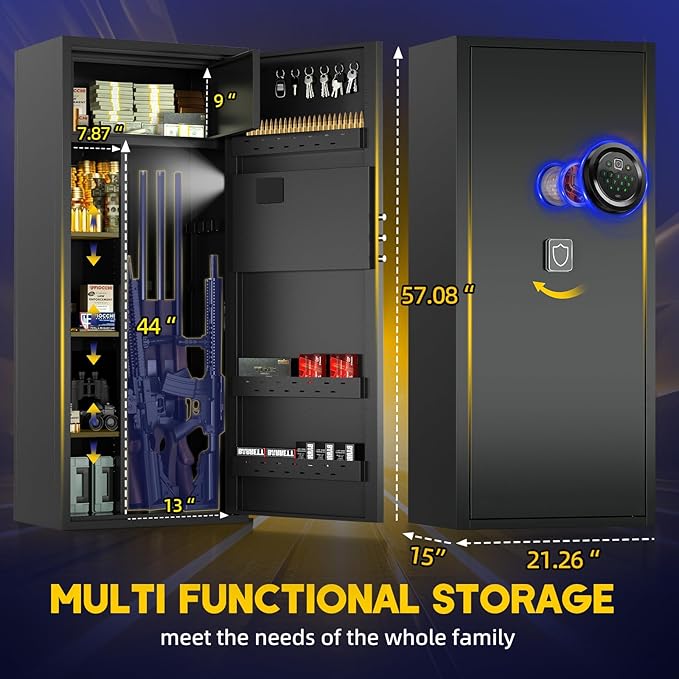 12-15 Large Gun Safe for Rifles and Pistols, Gun Cabinets for rifles and shotguns with Digital Keypad and Alarm Mode, Easy Assembly Rifle Safe for Home, Internal Lockable Box & Removable Shelves