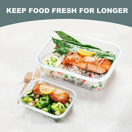 KOMUEE 10 Pack Glass Food Storage Containers, Meal Prep Containers with Lids, Airtight Glass Lunch Boxes, Freezer, Oven, and Microwave Safe