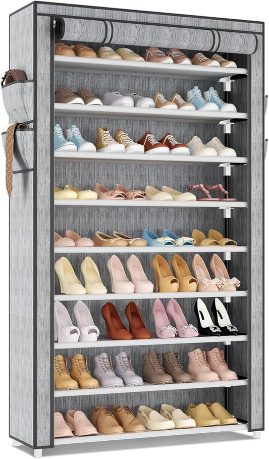 Shoe Rack with Covers 10 Tier Tall Shoe Rack Organizer Large Capacity Shoe Shelf Storage 40 Pairs Space Saving Free Standing Shoe Storage Organizer for Closet, Entryway, Dorm, Printing