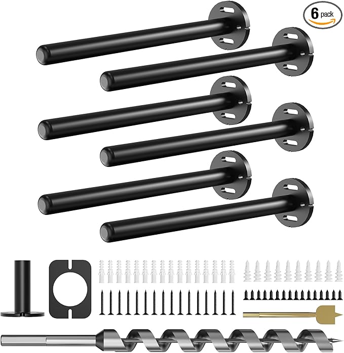 6pcs Wall Shelf Brackets Heavy Duty Floating Shelf Bracket Hidden,Invisible Black Shelving Brackets Decorative Floating Shelf Hardware Heavy Duty,Metal Shelf Support Bracket (8 inch-6pcs)