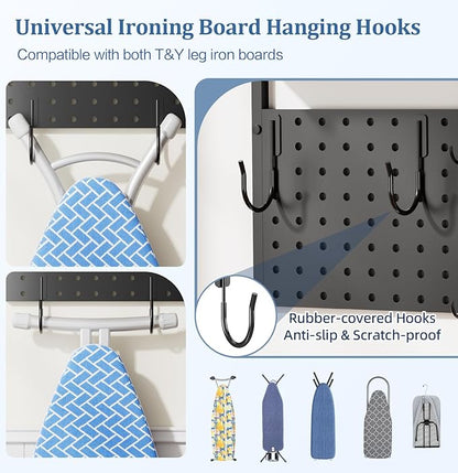 Ironing Board Hanger Wall Mount, Large Storage Iron and Ironing Board Holder, Laundry Room Storage Shelves with Ironing Board Broom Mop Holder, Laundry Accessories Organization and Storage Organizer