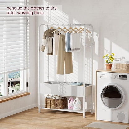 SINGAYE Clothes Garment Coat Rack Drying Clothing Racks Metal Freestanding for Hanging Clothes Portable Closet for Laundry Bedroom White