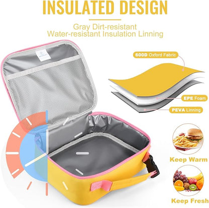 Genteen Lunch Box Lunch Bag for Kids Girls,Insulated Lunch Bag Women,Reusable Lunchbox for School,Work,Outdoor (Yellow)