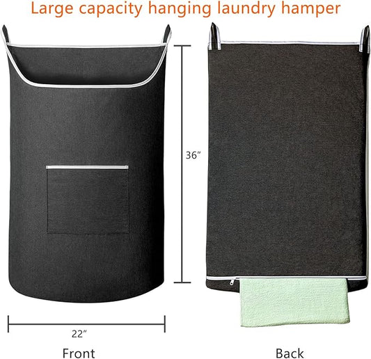 Black Hanging Laundry Hamper Bag, XL Door Hanging Hamper with Large Openging Laundry Hamper Storage Bag Large Size 36X22 Inch (Black)