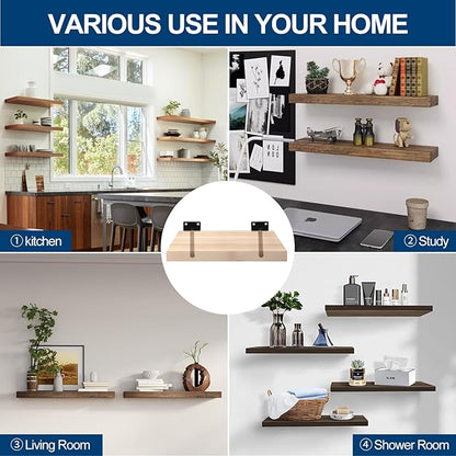 4 Pcs 8" Black Solid Steel Floating Shelf Bracket Blind Shelf Supports - Hidden Brackets for Floating Wood Shelves - Concealed Blind Shelf Support – Screws and Wall Plugs Included