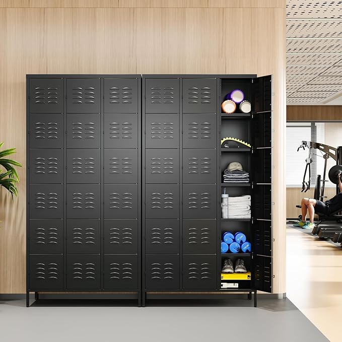 Letaya Metal Lockers for Employees-18 Door Storage Locker with Shelves and Lockable Steel Cabinet for School,Gym,Office,Staff (Black, 18 Door)