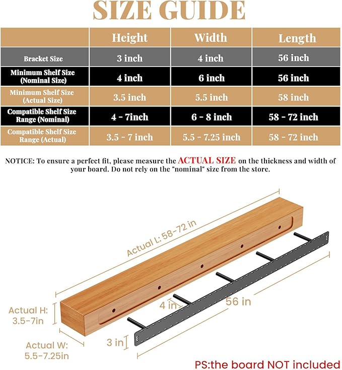 1 Pack Large Shelf Brackets Long Floating Shelf Bracket Invisible Floating Shelf Hardware Heavy Duty Floating Mantel Brackets(56"X4"X3")