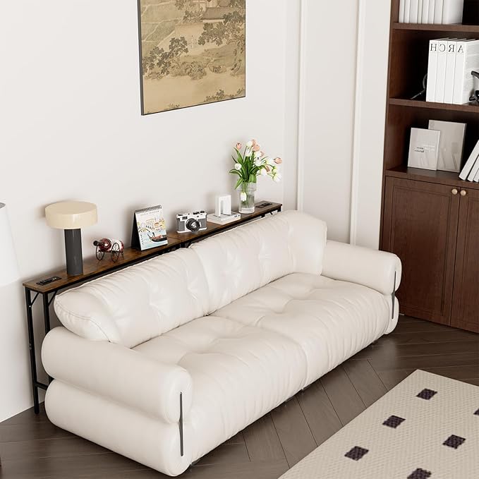 Aduanbang 78.7 inch Narrow Console Table with Outlet, Sofa Table Set of 2, Behind Couch Table, Long Entryway Tables with Charging Station, for Living Room, Rustic Brown